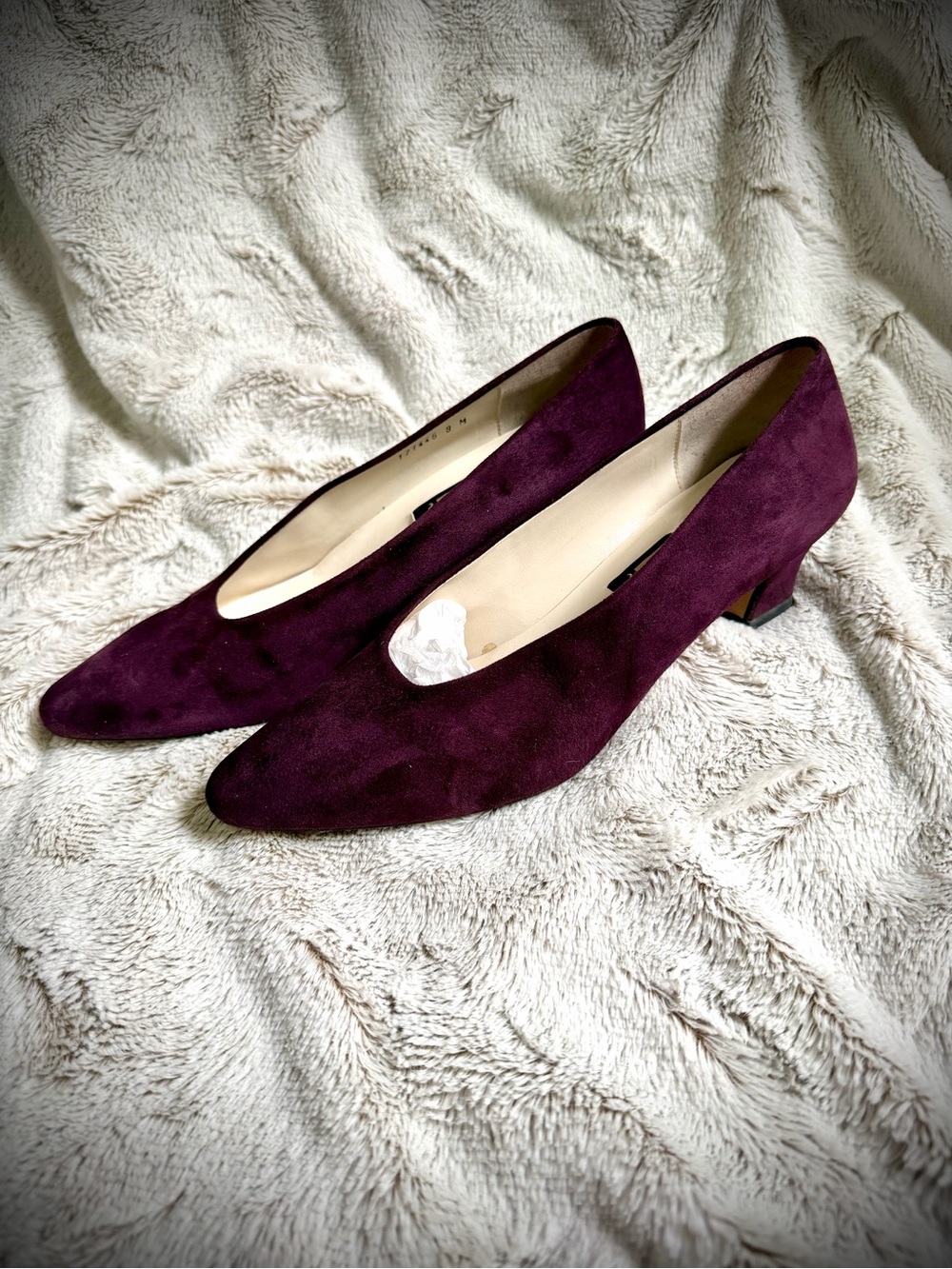 Nina Plum Suede Pointed Toe Low Block Heel Pumps